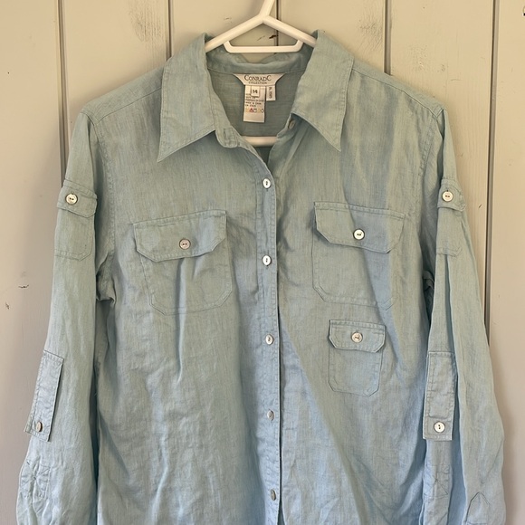 Conrad C Collection Women’s Linen Shirt Button Up Size 14 Blue - Picture 2 of 7